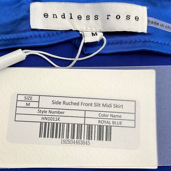 NWT ENDLESS ROSE Blue Satin Finish Front Slit Midi Skirt.  Size M - Picture 8 of 9